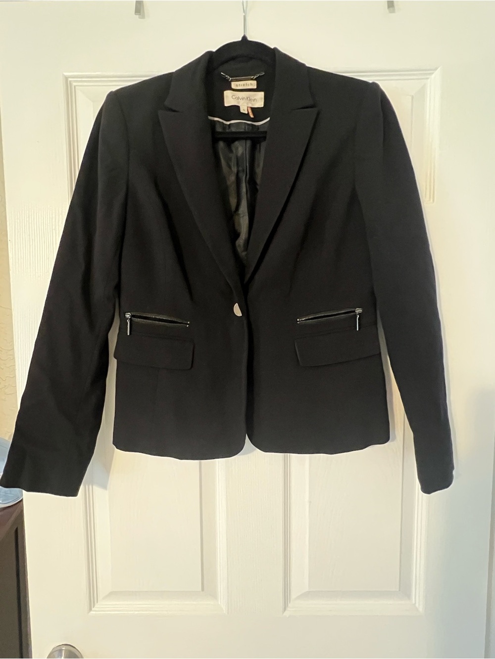 Calvin Klein Black Tailored Single-Button Blazer with Zip Pockets